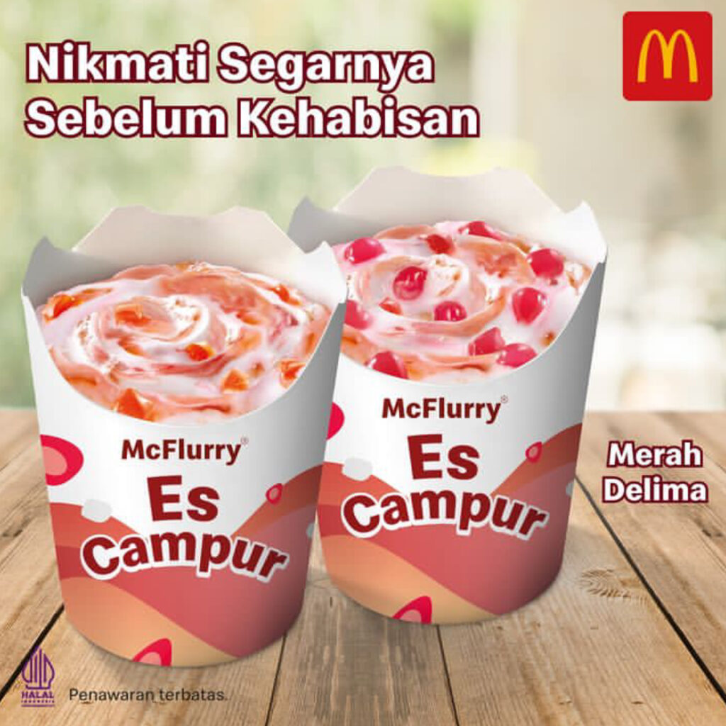 Seasonal menu es krim mcd yang dikeluarkan dengan rasa khas Indonesia yaitu Es Campur untuk merayakan kemerdekaan Indonesia yang ke-77