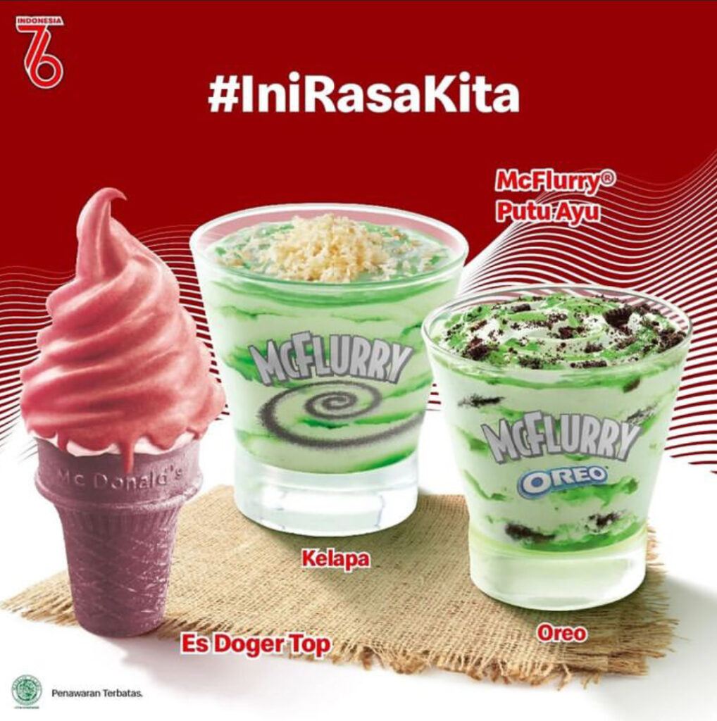 Seasonal menu es krim mcd yang dikeluarkan dengan rasa khas Indonesia yaitu Es Doger untuk merayakan kemerdekaan Indonesia yang ke-76 